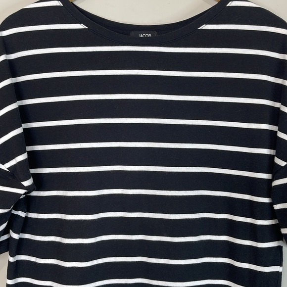 Jacob Striped Drop Shoulder Short Sleeve T-Shirt Black White Cotton Modal M - Picture 3 of 11
